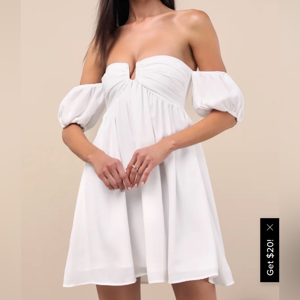 Lulu's NWT My Dream Date White Off-Shoulder Mini Dress Size XS